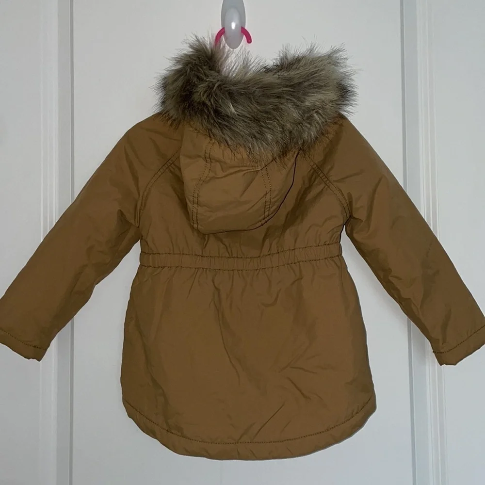 Old Navy Toddler Hooded Coat with Faux Fur Trim Tan 3T